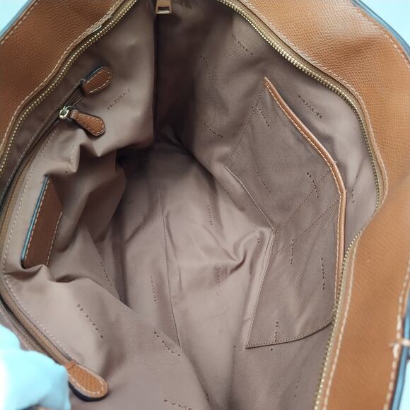 Coach Brown Pebbled Leather Turnlock Double Handles Large Tote Shoulder Bag - Picture 14 of 16